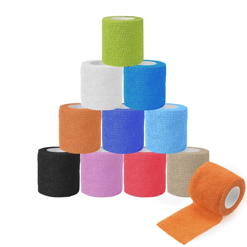 KASURE 14 Rolls Self-Adhesive Bandage Tapes, 5 cm x 4.5 m Cohesive Bandage, Highly Elastic Football Sock Tape, Sport Tape for Wrist Ankle Finger Wrap & Vet Wrap (10 Colours)